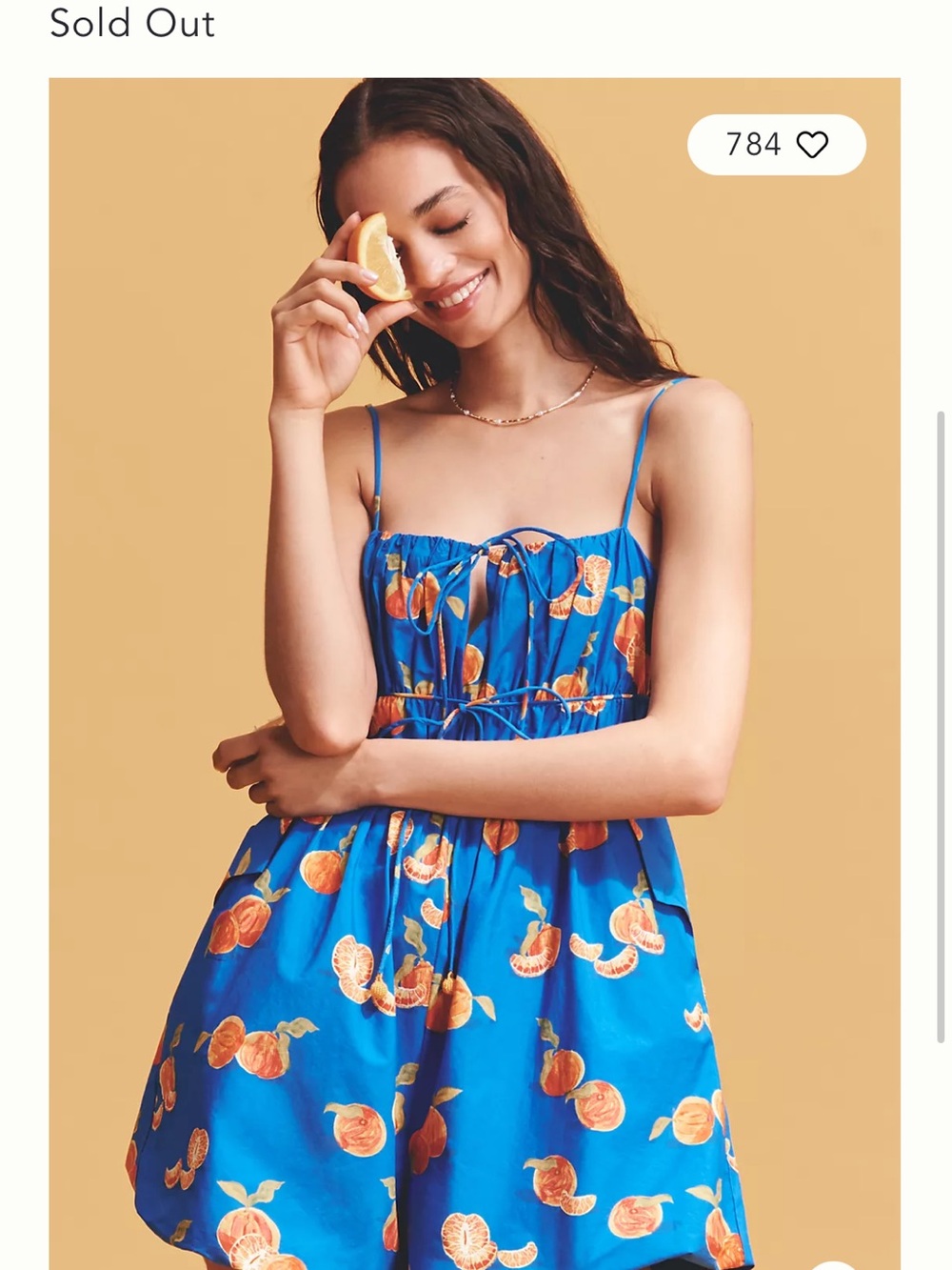 Farm Rio x Anthropologie Orange Printed Smocked Sleeveless Romper